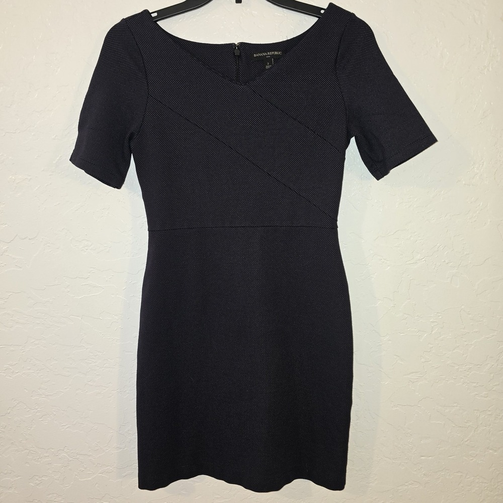 Banana Republic Womens Midi Dress Size 2  Black white‎ dot fitted short sleeve